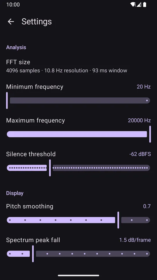 Analysis and display settings
